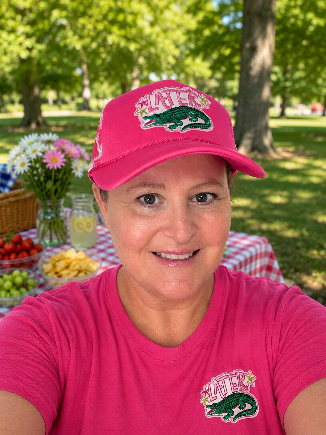 Later Gator Hat Hot Pink with checkered back