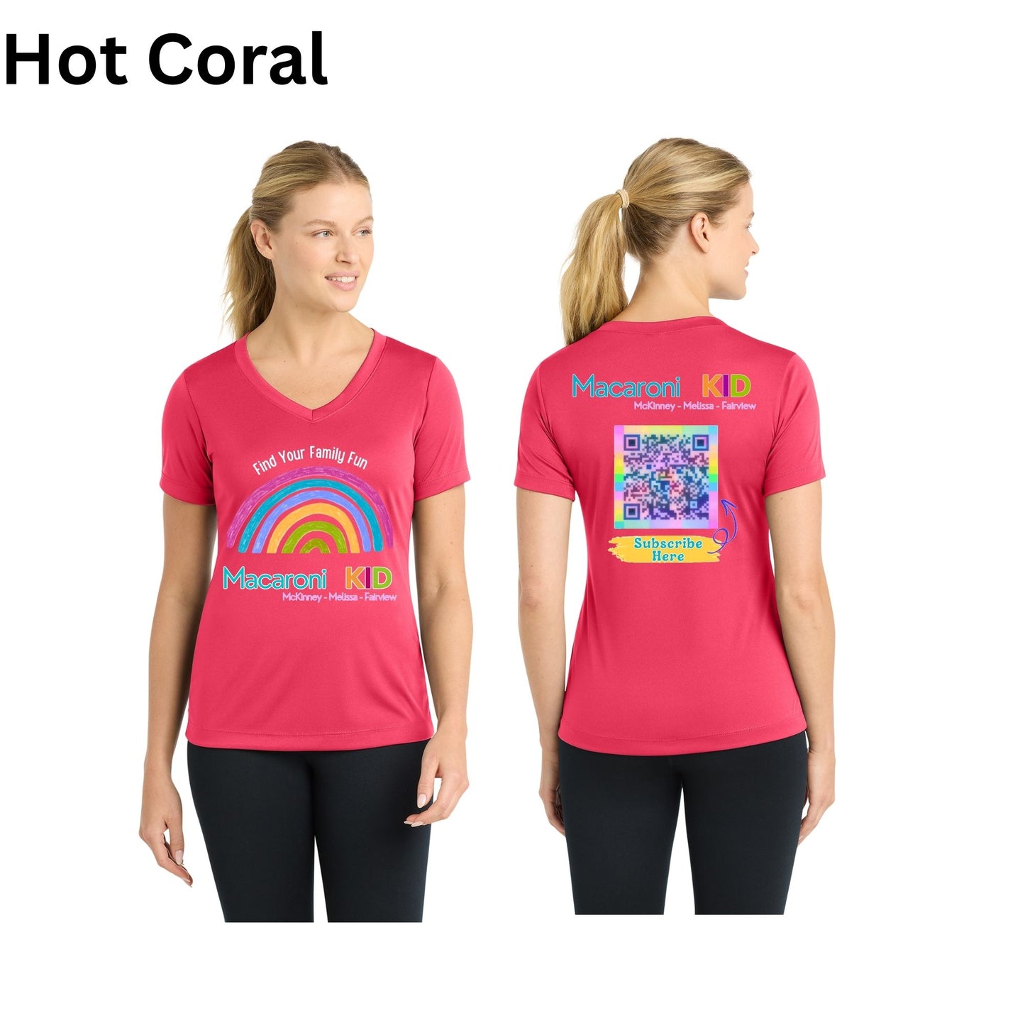Custom Macaroni Kid Vneck Front/Back Shirts with Wicking