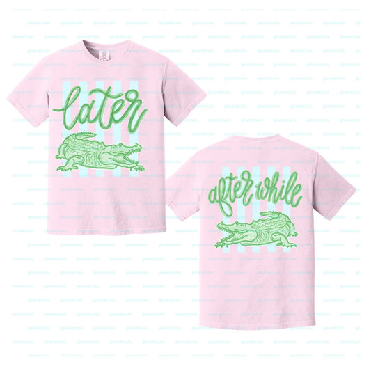 Lator Gator After While Crocodile STRIPES Front and Back Short Sleeve Tshirt Adult