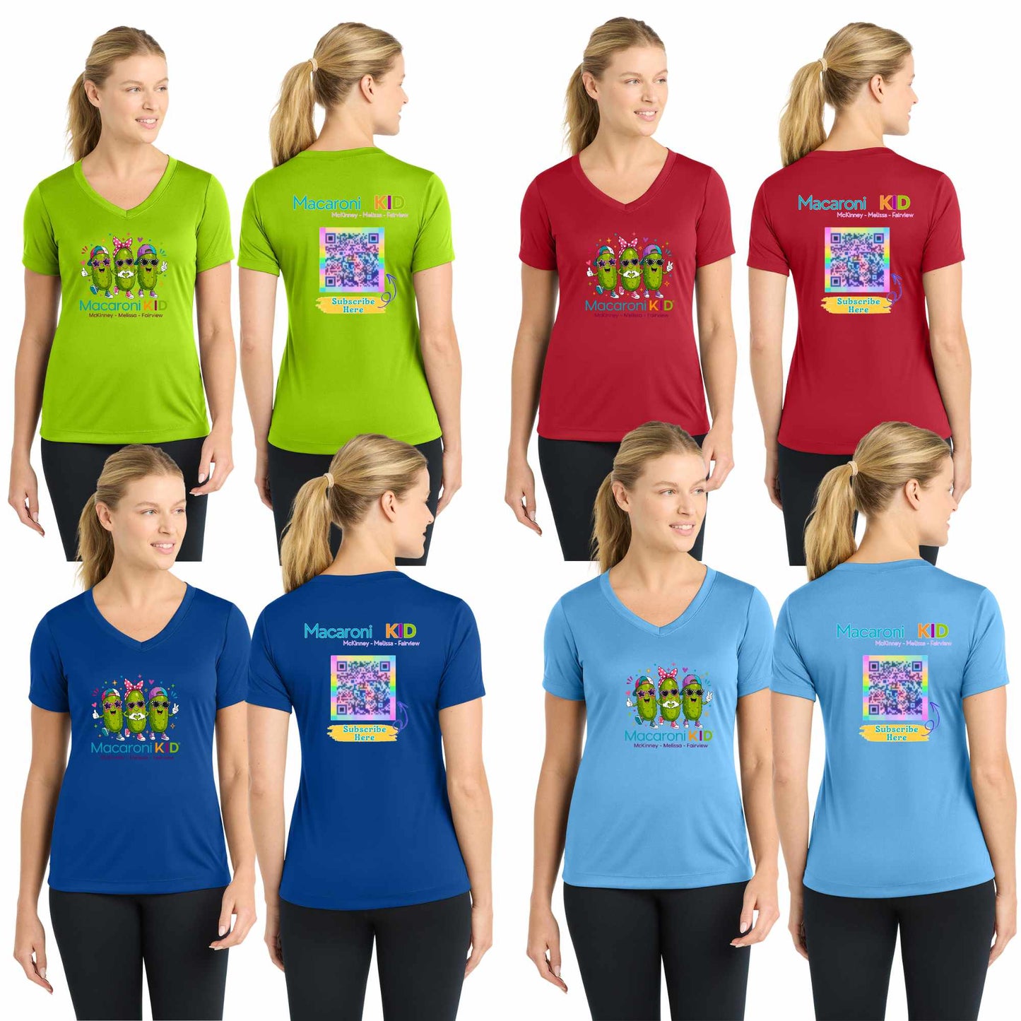 Custom Macaroni Kid Vneck Front/Back Shirts with Wicking