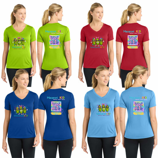 Custom Macaroni Kid Vneck Front/Back Shirts with Wicking