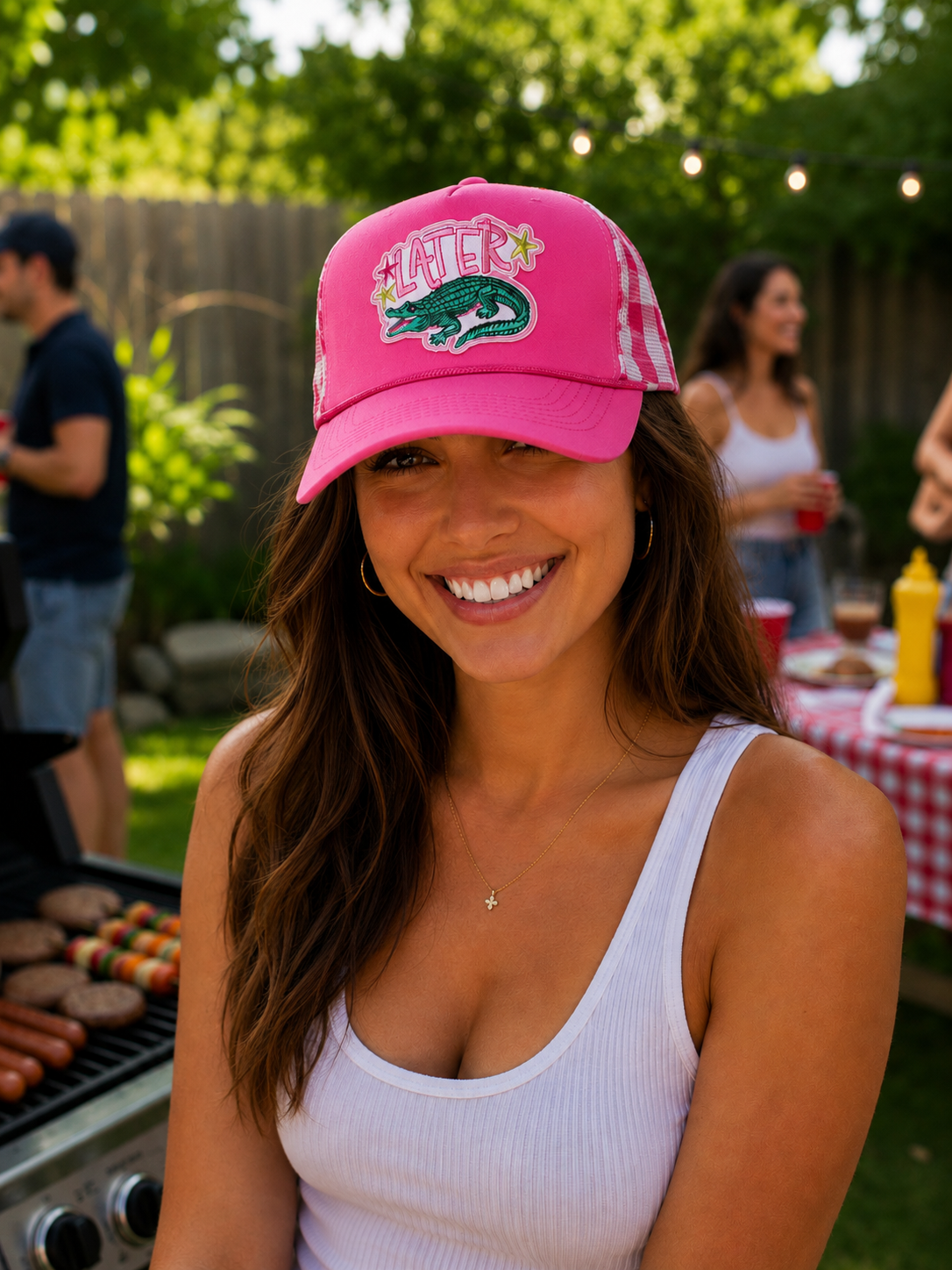 Later Gator Hat Hot Pink with checkered back