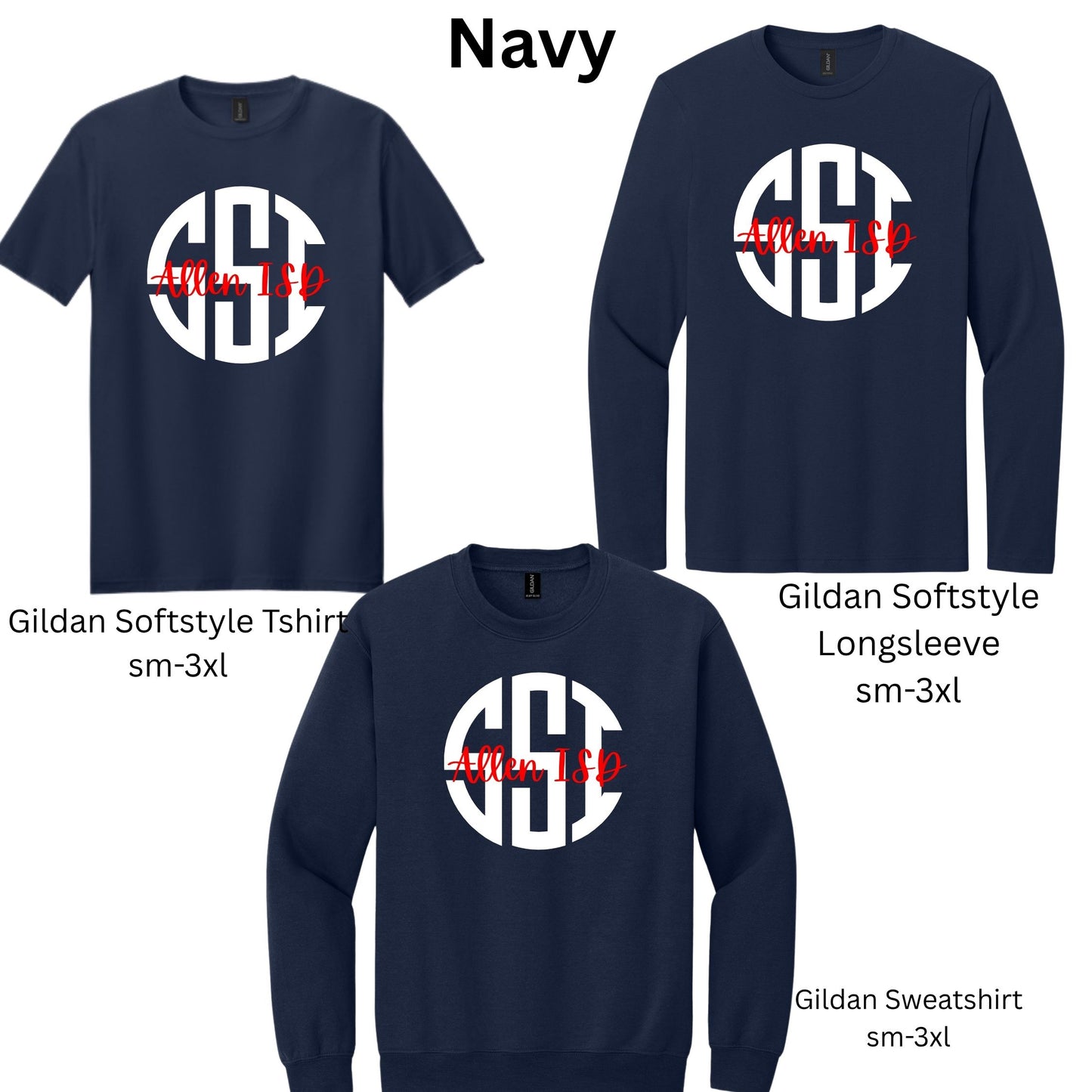 Allen ISD NAVY SSI Monogram Tshirt/Longsleeve/ Sweatshirt