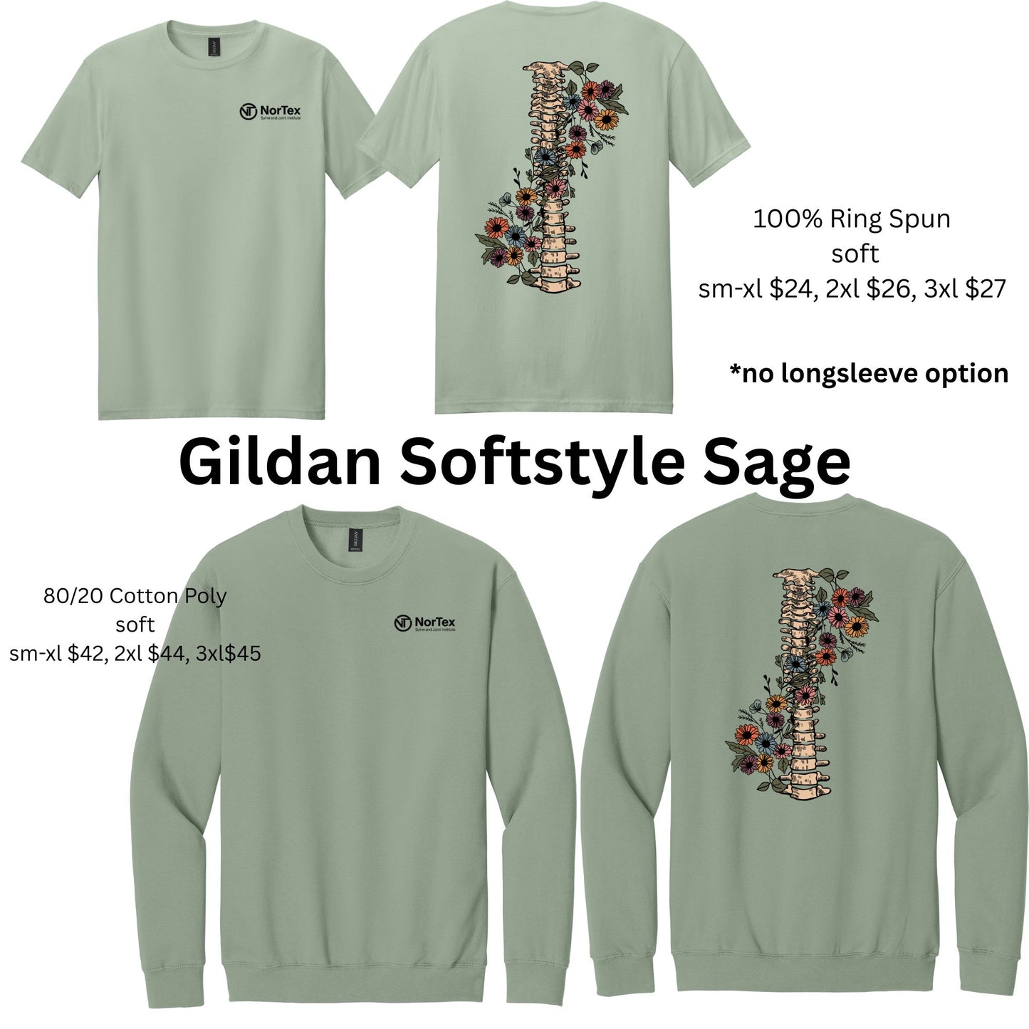 NorTex Sage Green Gildan Short Sleeve and Sweatshirt
