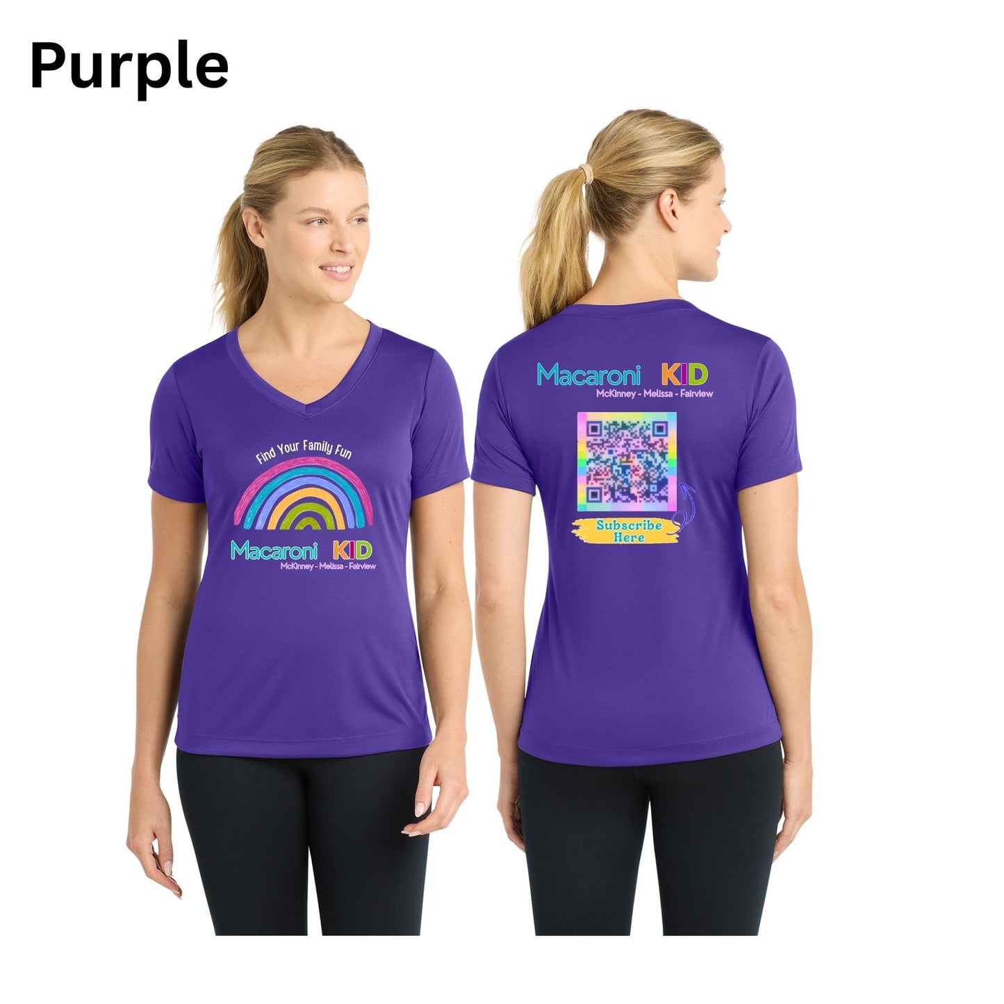 Custom Macaroni Kid Vneck Front/Back Shirt with Wicking