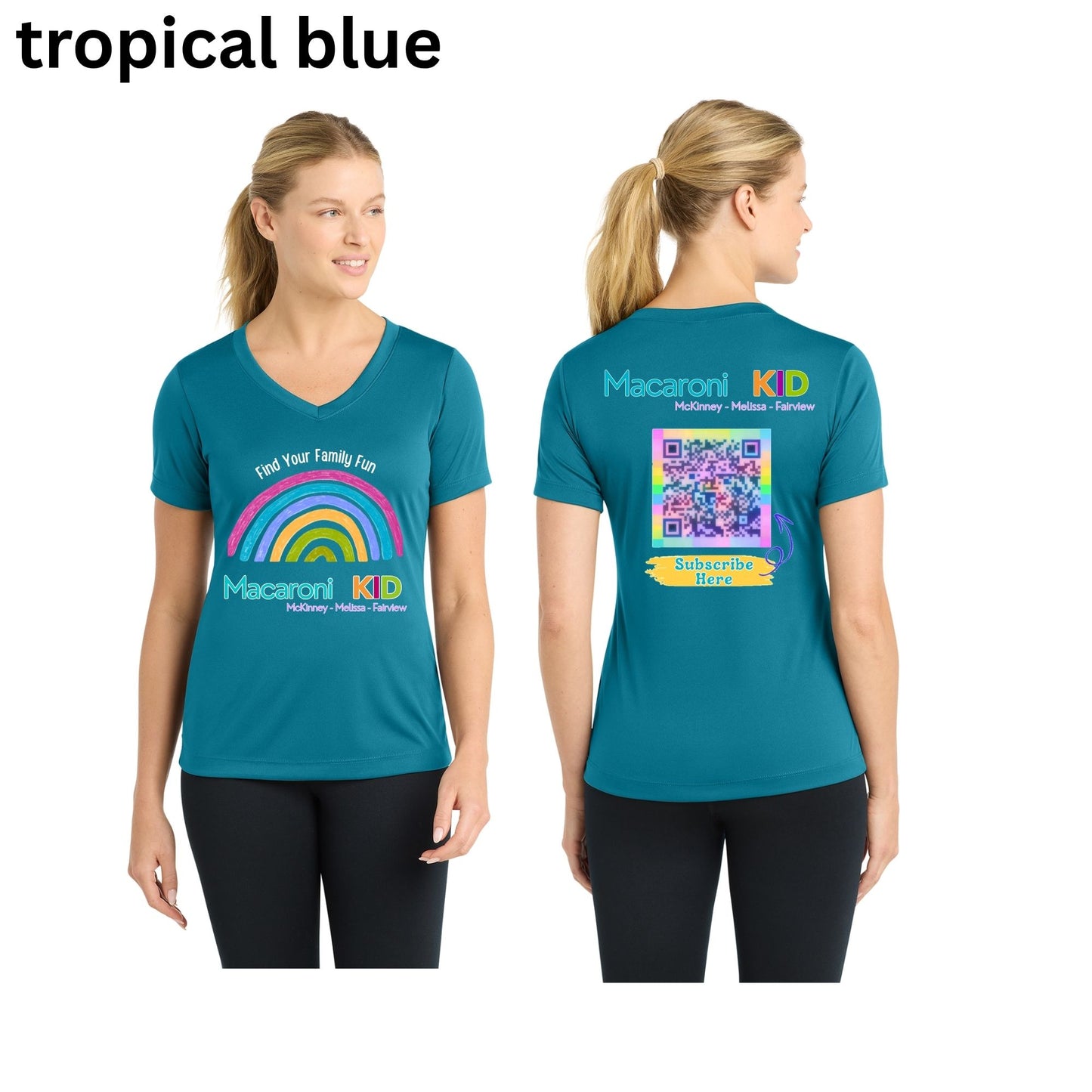 Custom Macaroni Kid Vneck Front/Back Shirt with Wicking