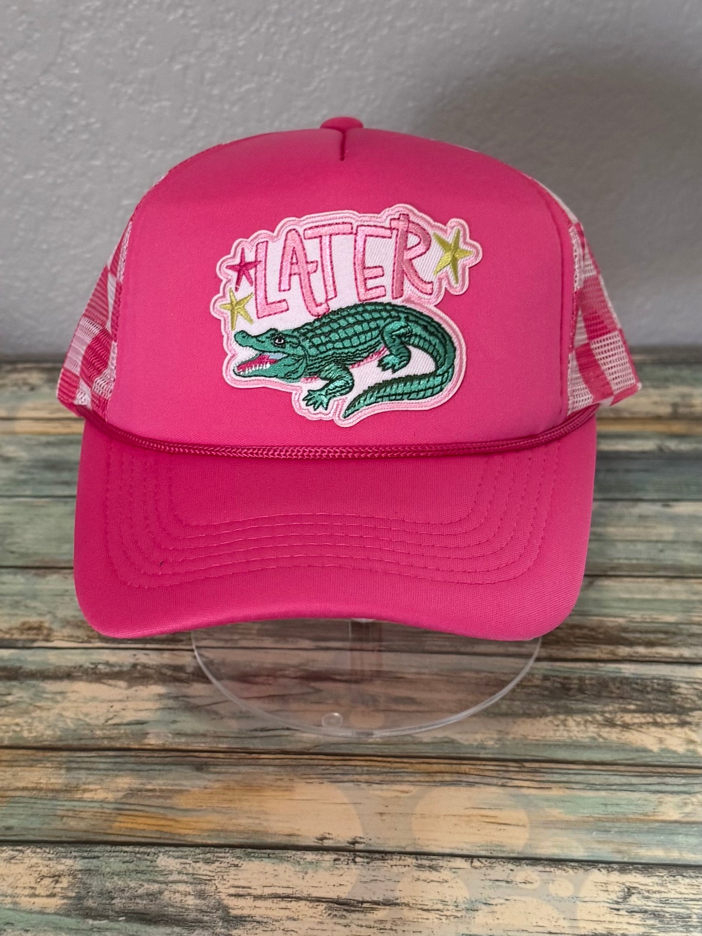 Later Gator Hat Hot Pink with checkered back