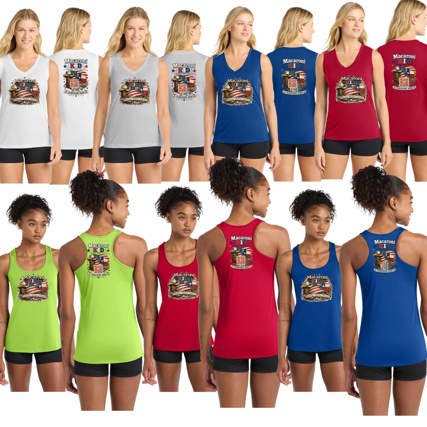 Custom Macaroni Kid Vneck Front/Back Shirts with Wicking